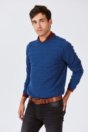 Sweater escote O a rayas en link de lana mezcla