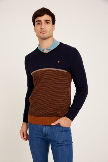 Sweater escote v mil rayas a contratono de lana acrilica