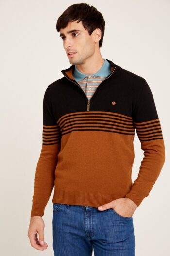 Sweater medio cierre a dos colores de lana acrilica