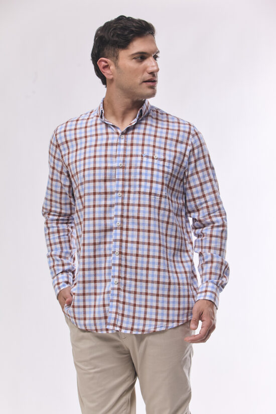 Camisa de lino relaxed fit a cuadros