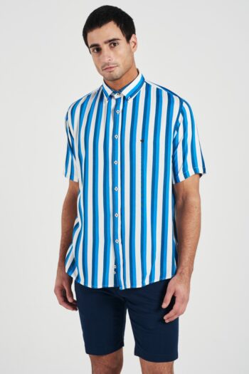 Camisa relaxed fit mangas cortas sin bolsillo a rayas de viscosa