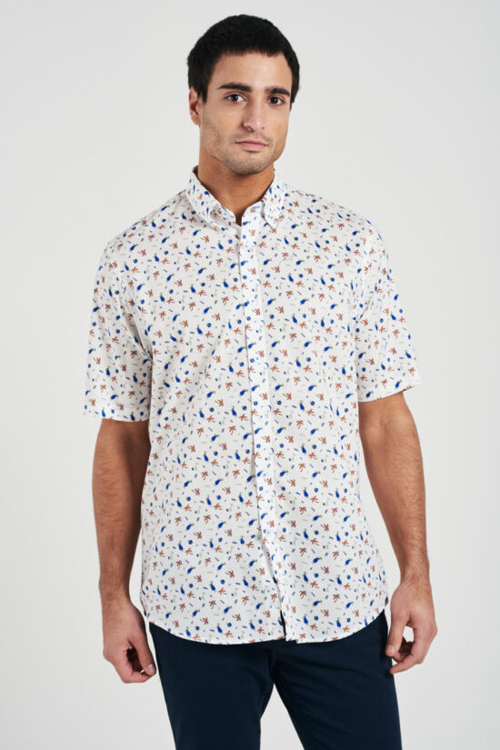 Camisa relaxed fit mangas cortas sin bolsillo de algodón pima