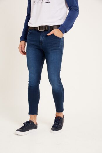 Jean slim fit tiro largo de indigo desaprestado